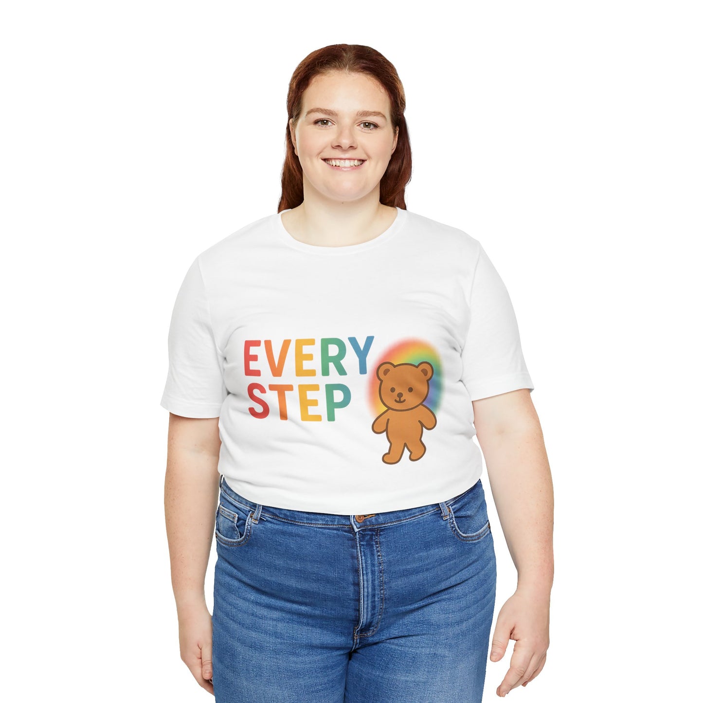 T-shirt Every Step Bear - T-shirt unisexe coloré en jersey, cadeau mignon pour tous, vêtement motivant, t-shirt arc-en-ciel pour toutes les occasions