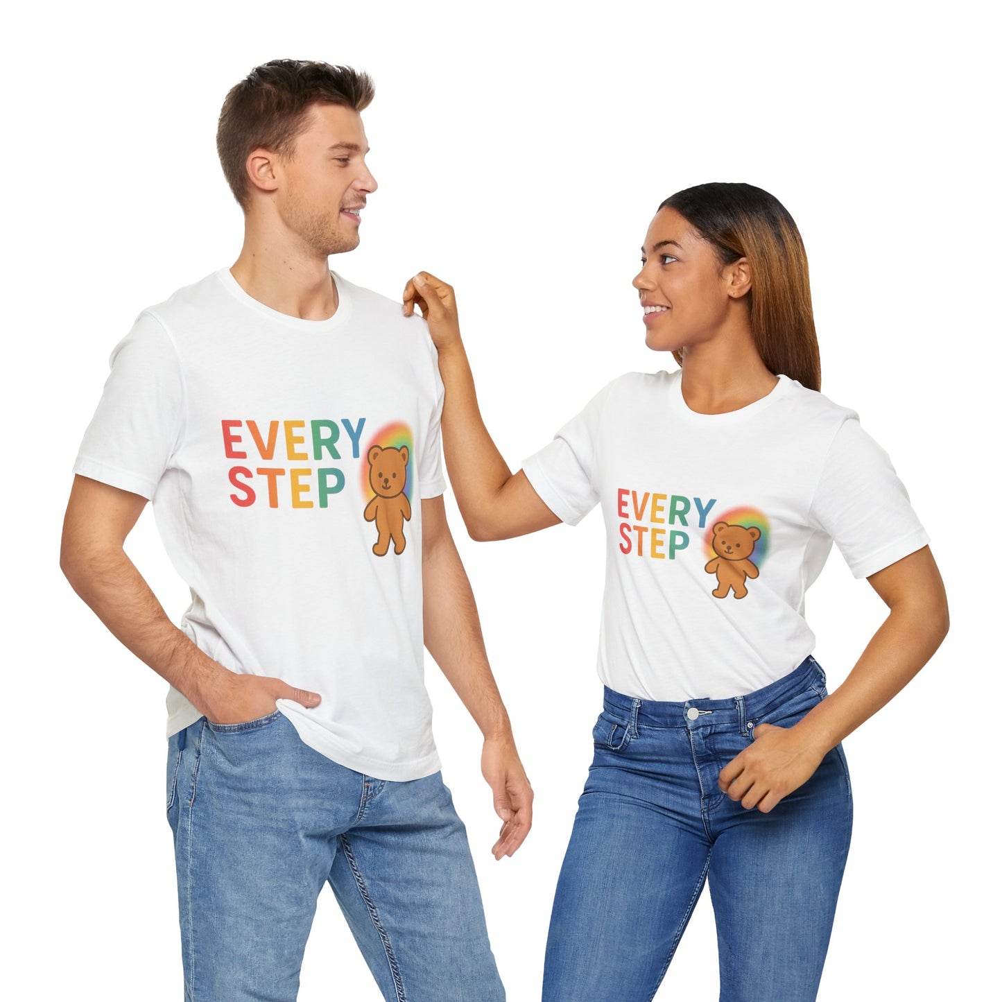 T-shirt Every Step Bear - T-shirt unisexe coloré en jersey, cadeau mignon pour tous, vêtement motivant, t-shirt arc-en-ciel pour toutes les occasions