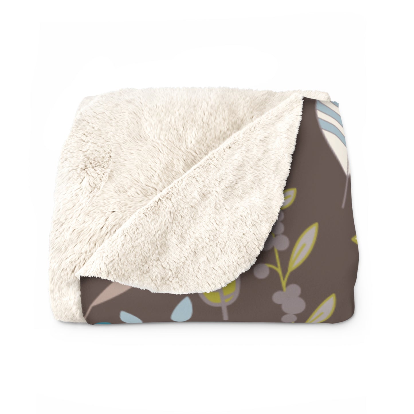 Floral Leaf Sherpa Blanket — Cozy Brown Botanical Throw