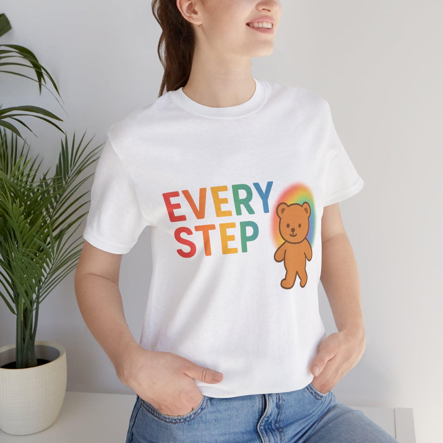 T-shirt Every Step Bear - T-shirt unisexe coloré en jersey, cadeau mignon pour tous, vêtement motivant, t-shirt arc-en-ciel pour toutes les occasions