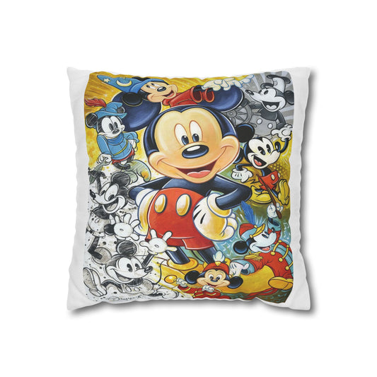 Vintage Cartoon Character Throw Pillowcase - Colorful Collage Square Cushion Cover