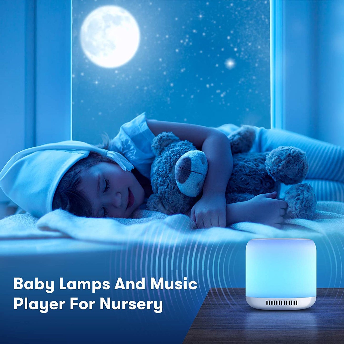 Aide au sommeil pour bébé avec bruit blanc et lumières colorées