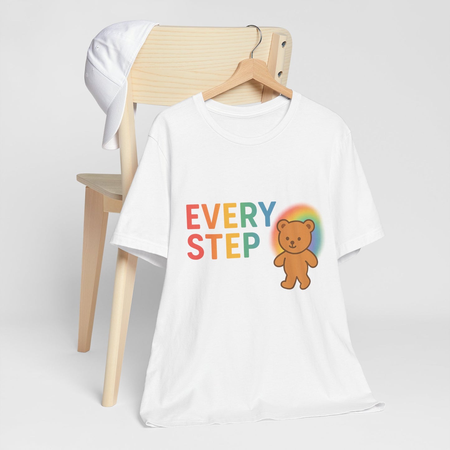 T-shirt Every Step Bear - T-shirt unisexe coloré en jersey, cadeau mignon pour tous, vêtement motivant, t-shirt arc-en-ciel pour toutes les occasions