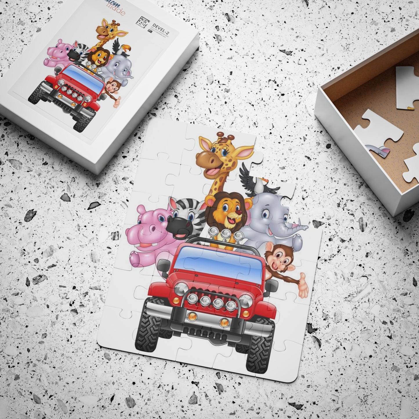 Kids' 30-Piece Puzzle — Cute Safari Animals in Red Jeep | Toddler Jigsaw Toy